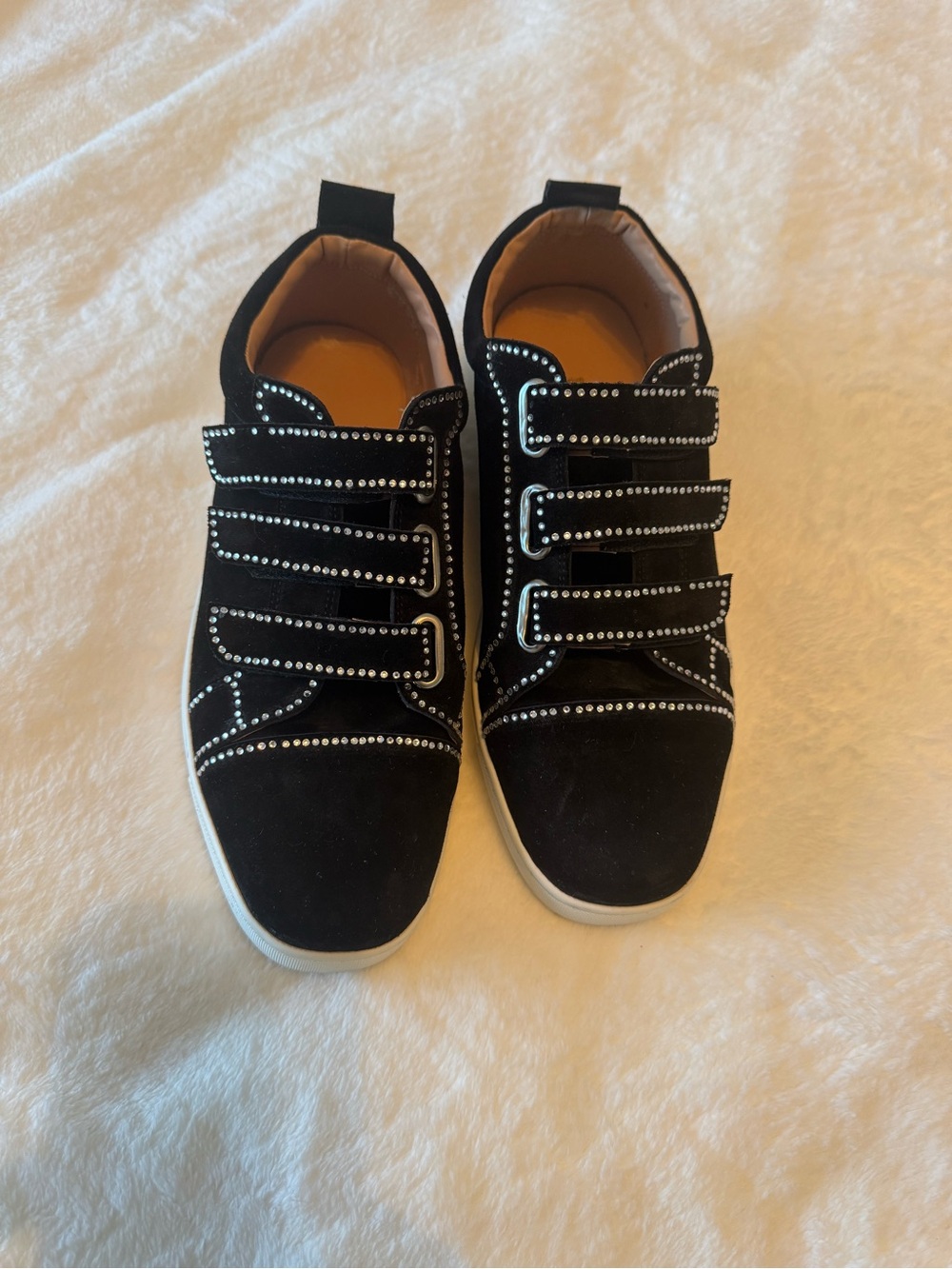 Black Crystal-Trim Velcro Women's Sneakers